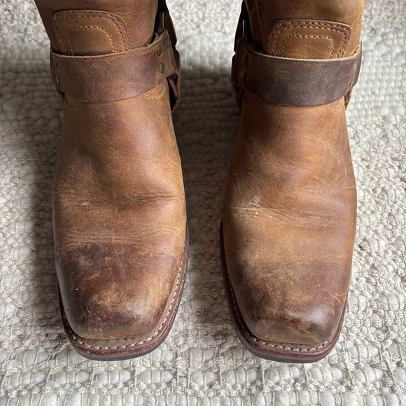 frye harness 12R tan brown distressed leather biker moto boots sz 11 - Picture 2 of 14
